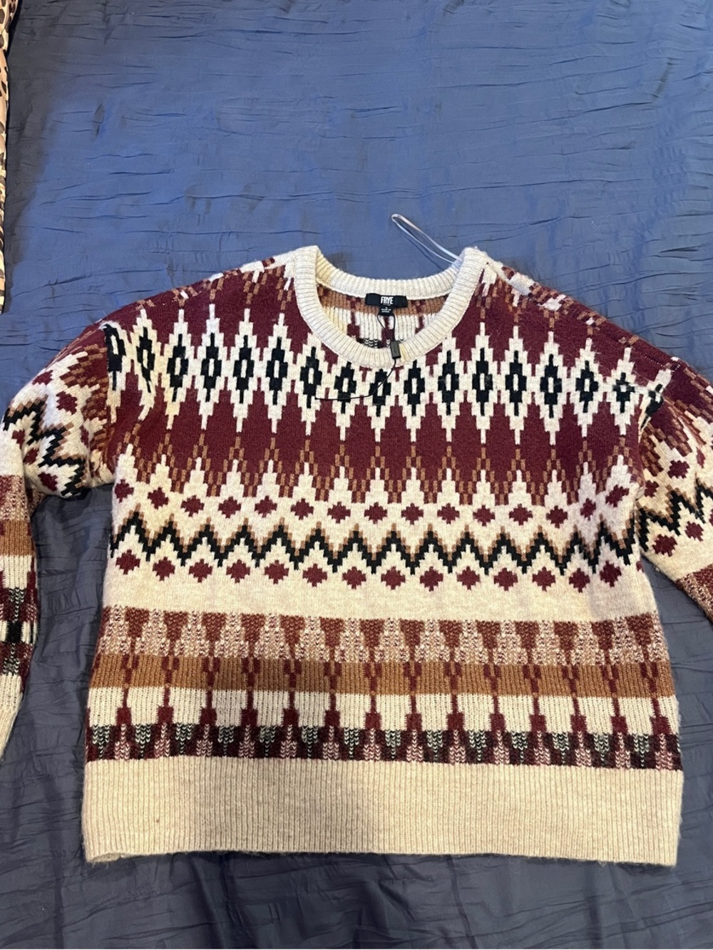 Frye Burgundy, Cream & Black Fair Isle Crewneck Sweater - Women’s